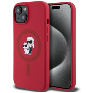 Karl Lagerfeld Silicone Karl&Choupette Heads Ring MagSafe iPhone 15 szilikon hátlap tok - piros