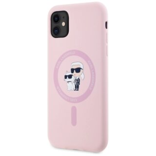 Karl Lagerfeld Silicone Karl&Choupette MagSafe iPhone 11 szilikon hátlap tok - rózsaszín