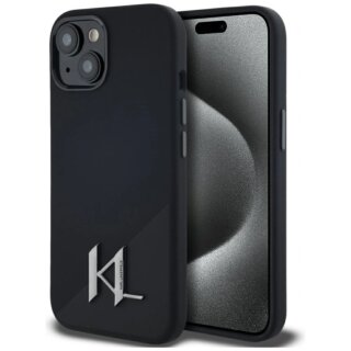 Karl Lagerfeld Silicone Shadow Metal Initial MagSafe iPhone 15 szilikon hátlap tok - fekete