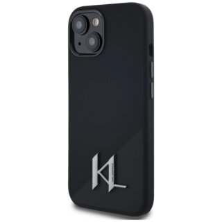 Karl Lagerfeld Silicone Shadow Metal Initial MagSafe iPhone 15 szilikon hátlap tok - fekete