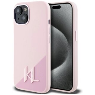 Karl Lagerfeld Silicone Shadow Metal Initial MagSafe iPhone 15 szilikon hátlap tok - rózsaszín