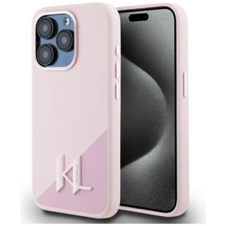 Karl Lagerfeld Silicone Shadow Metal Initial MagSafe iPhone 15 Pro szilikon hátlap tok - rózsaszín