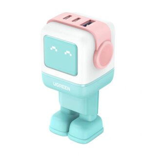 Ugreen Nexode Robot hálózati töltő adapter (2x USB-C, USB-A) 65W GaN - rózsaszín/kék