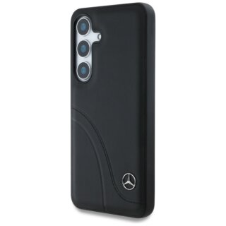 Mercedes Leather Curved Stitches Samsung Galaxy S25 bőr hátlap tok - fekete