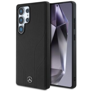 Mercedes Leather Debossed Lines MagSafe Samsung Galaxy S25 Ultra bőr hátlap tok - fekete
