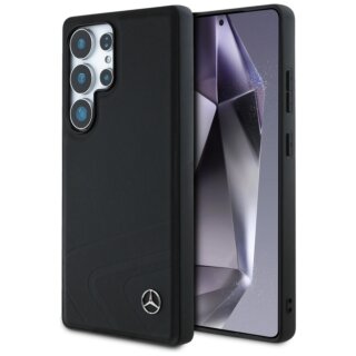 Mercedes Leather Horizontal Debossed Curves MagSafe Samsung Galaxy S25 Ultra bőr hátlap tok - fekete