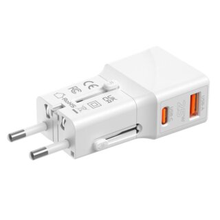 Mobile Origin Travel univerzális hálózati adapter utazáshoz EU / US / UK / AU USB-C 25W - fehér