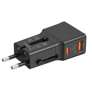 Mobile Origin Travel univerzális hálózati adapter utazáshoz EU / US / UK / AU USB-C 25W - fekete