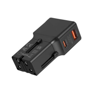Mobile Origin Travel univerzális hálózati adapter utazáshoz EU / US / UK / AU USB-C 25W - fekete