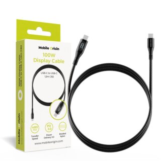 Mobile Origin CB2 USB-C - USB-C kábel kijelzővel 100W - 150cm - fekete