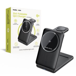 Mobile Origin 3in1 Qi2 PW8 MagSafe iPhone + Apple Watch + AirPods Qi összecsukható vezeték nélküli töltő állvány - fekete