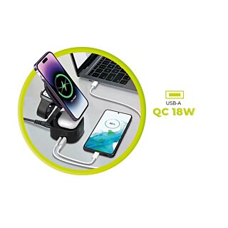 Mobile Origin 5in1 Qi2 PW1 MagSafe iPhone + Apple Watch + AirPods Qi + USB-C + USB-A 65W GaN összecsukható vezeték nélküli töltő állvány - fekete