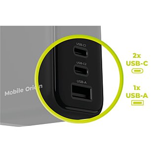 Mobile Origin PW20 hálózati töltő adapter kijelzővel (2x USB-C + 1x USB-A) 65W GaN - fehér