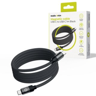 Mobile Origin Magnetic Patented USB-C - USB-C kábel összetekeredő - 100cm - fekete