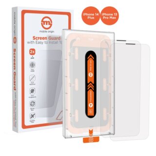 Mobile Origin Screen Guard iPhone 14 Plus / 13 Pro Max teljes kijelzővédő üveg felhelyező applikátorral - 2db