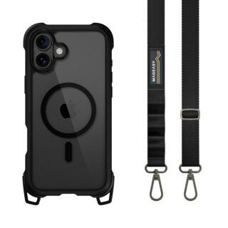 SwitchEasy MagEasy Odyssey Strap M MagSafe iPhone 16 Plus ütésálló kemény tok nyakpánttal - átlátszó