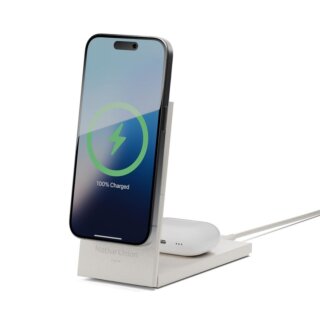 Native Union Rise 2in1 Qi2 MagSafe iPhone + AirPods Qi vezeték nélküli töltő állvány - bézs