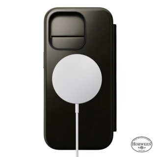 Nomad Leather Folio iPhone 16 Pro kinyitható bőr tok kártyatartóval - zöld