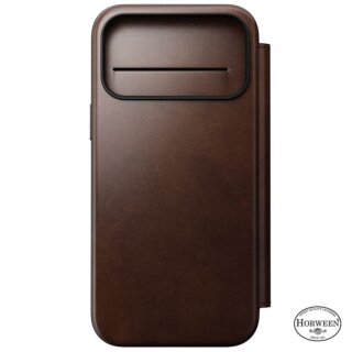 Nomad Modern Leather Folio MagSafe iPhone 17 Pro Max kinyitható Horween bőr tok - barna/rustic