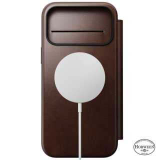 Nomad Modern Leather Folio MagSafe iPhone 17 Pro Max kinyitható Horween bőr tok - barna/rustic