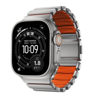 Nomad Spartan Apple Watch 46mm / 45mm / 44mm / Ultra 49mm titán szíj - ezüst/narancssárga