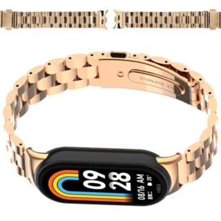 Bizon Strap Watch Aura Xiaomi Smart Band 9 / 9 NFC / 8 fém szíj - rózsaszín