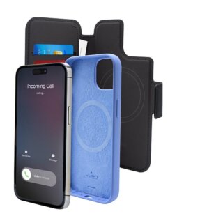 Puro Folio MagSafe Case iPhone 12 Pro Max / 14 Plus / 15 Plus kinyitható bőr tok - fekete