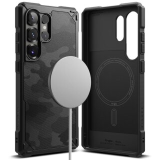 Ringke Rugged Gear Magnetic MagSafe Samsung Galaxy S25 Ultra ütésálló szilikon hátlap tok - fekete/mintás