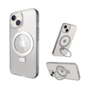 SwitchEasy MagStand MagSafe iPhone 15 Plus ütésálló hátlap tok kitámasztóval - átlátszó