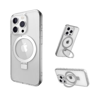 SwitchEasy MagStand MagSafe iPhone 15 Pro ütésálló hátlap tok kitámasztóval - átlátszó