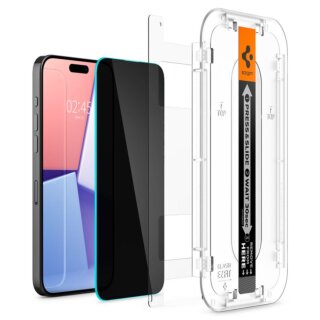 Spigen Glass.tR EZ Fit iPhone 15 Pro Max betekintésgátló kijelzővédő üvegfólia felhelyezőkerettel - 2db