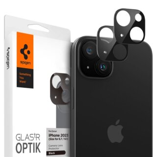 Spigen Glass tR Optik iPhone 14 / 14 Plus / 15 / 15 Plus kamerasziget lencsevédő üvegfólia - 2db - fekete