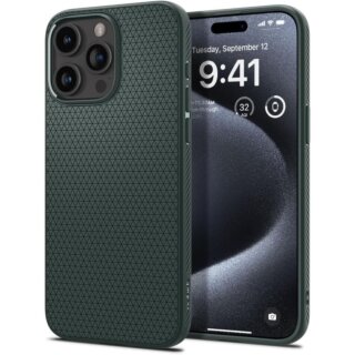 Spigen Liquid Air iPhone 15 Pro szilikon hátlap tok - zöld