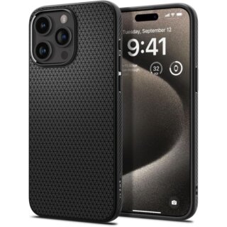 Spigen Liquid Air iPhone 15 Pro Max szilikon hátlap tok - fekete