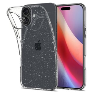 Spigen Liquid Crystal iPhone 16 Plus szilikon hátlap tok - átlátszó csillámos