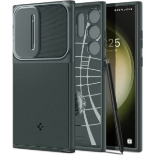 Spigen Optik Armor Samsung Galaxy S23 Ultra ütésálló hátlap tok kameravédővel - zöld
