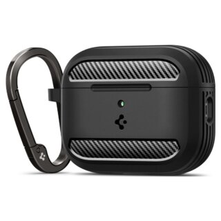 Spigen Rugged Armor Apple AirPods Pro 3 ütésálló szilikon tok + karabíner - matt fekete