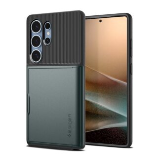 Spigen Slim Armor CS Samsung Galaxy S25 Ultra kemény hátlap tok + kártyatartó - zöld