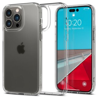 A matt átlátszó Spigen Ultra Hybrid iPhone 14 Pro kemény hátlap tok körülöleli telefonját, precízen illeszkedik az iPhone modell egyedi formatervezéséhez.