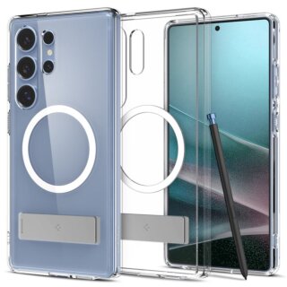 Spigen Ultra Hybrid S MagSafe Samsung Galaxy S25 Ultra ütésálló kemény hátlap tok + kitámasztó - átlátszó/fehér