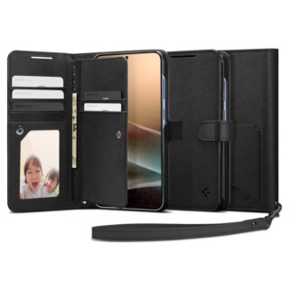 Spigen Wallet S Samsung Galaxy S25+ Plus kinyitható bőr tok nyakpánttal - fekete