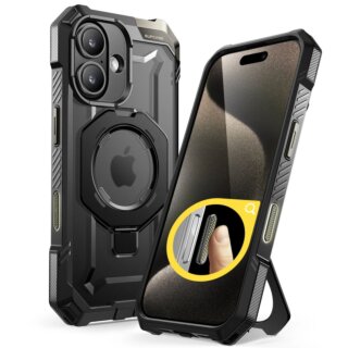 Supcase UB Grip Mag MagSafe iPhone 16 kemény ütésálló hátlap tok kitámasztóval - fekete