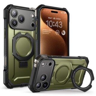 Supcase UB Grip MagSafe iPhone 17 Pro Max ütésálló kemény hátlap tok kitámasztóval - zöld