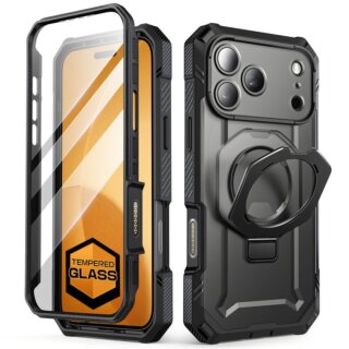 Supcase UB Grip Pro MagSafe iPhone 17 Pro Max ütésálló kemény tok kitámasztóval + előlap - fekete