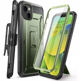 Supcase Unicorn Beetle iPhone 14 Plus szilikon ütésálló tok + övcsipesz + előlap - zöld