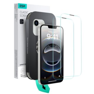 ESR UltraFit iPhone 16e / 14 / 13 / 13 Pro kijelzővédő üvegfólia felhelyező applikátorral - 2db