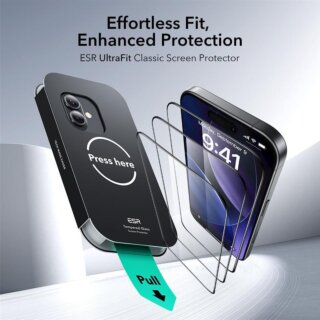 ESR UltraFit iPhone 16 Pro / 17 kijelzővédő üvegfólia felhelyező applikátorral - 2db