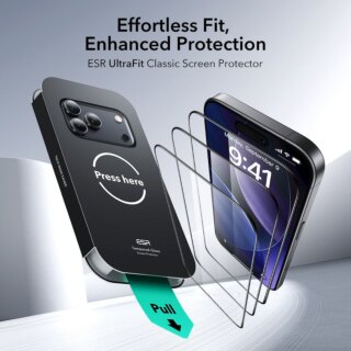 ESR UltraFit iPhone 17 Pro Max kijelzővédő üvegfólia felhelyező applikátorral - 2db