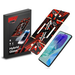 GrizzGlass HybridGlass Easy Samsung Galaxy M55 hibrid kijelzővédő üvegfólia felhelyező applikátorral