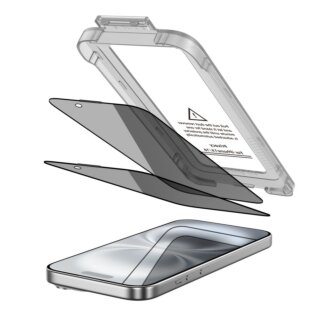 iKi Quick Set Spy iPhone 16 / 15 betekintésgátló kijelzővédő üvegfólia felhelyező applikátorral - 2db